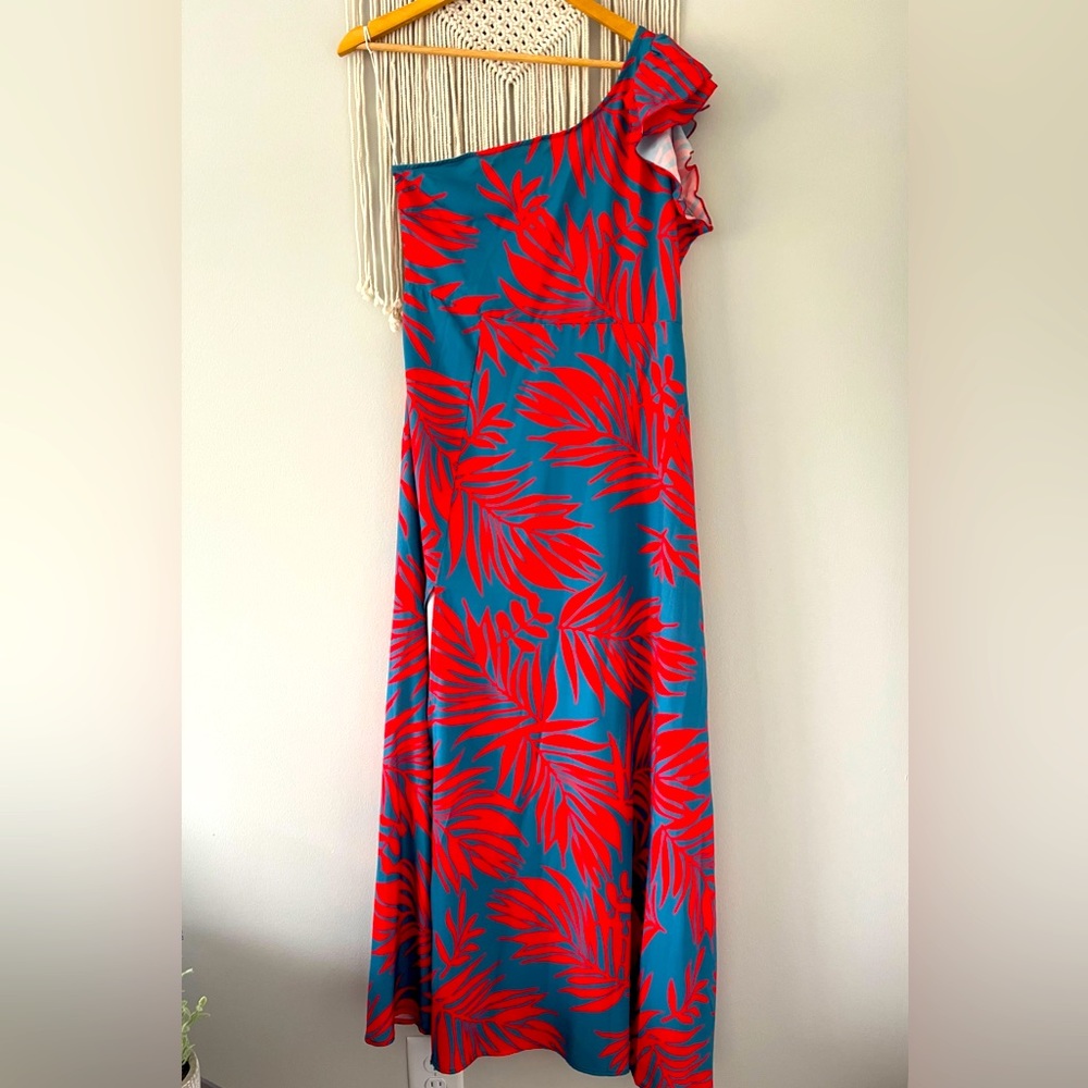 NEVER WORN; Floor-Length, Hawaiian Print, One-Shouldered Dress